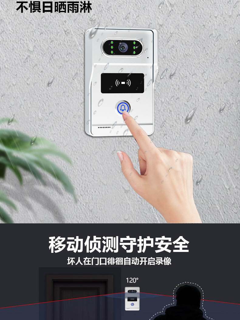 可视对讲门铃别墅对讲设备7寸手机远程视频密码刷卡开锁智能套装涂鸦SMART LIFE控制门铃 外贸出口批发详情3