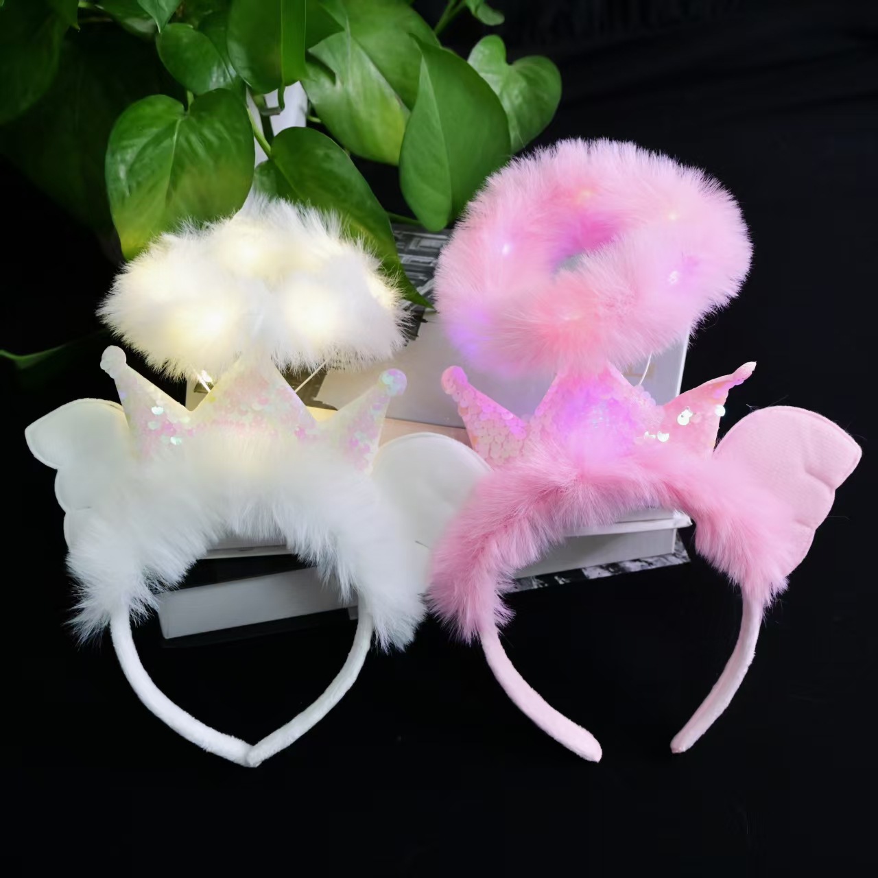 New trendy fairy cute glowing angel sequin headband headwear, girls take photos glowing event party pic 12