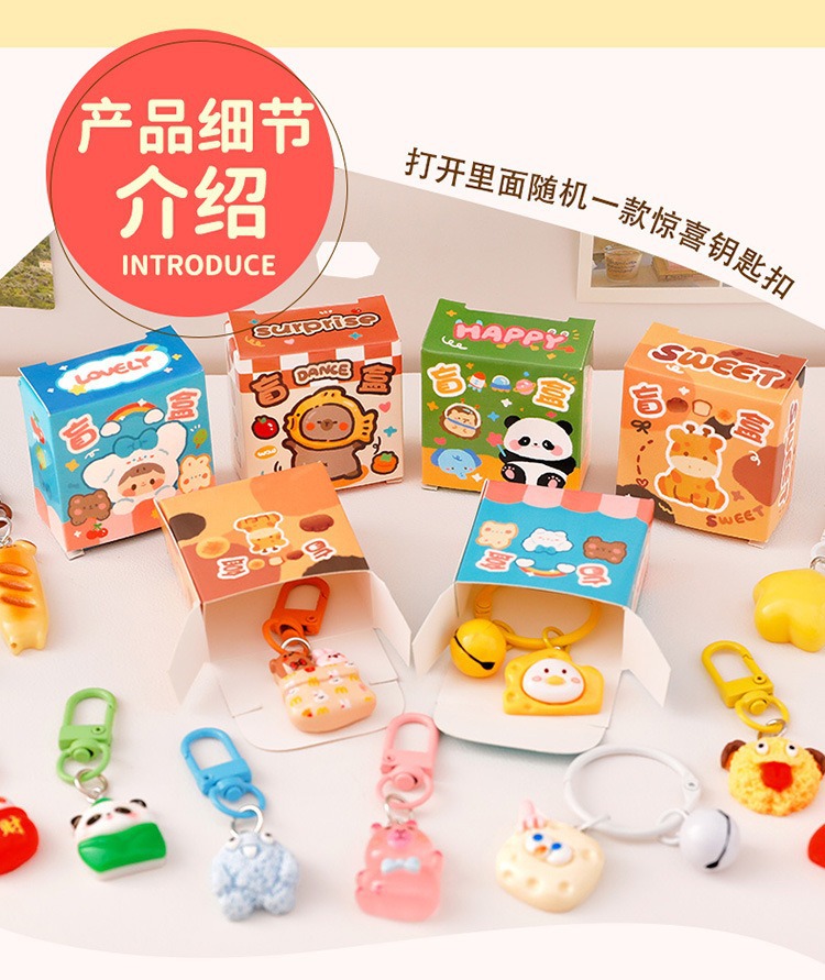 卡通潮玩盲盒钥匙扣迷你微缩小盲盒可爱惊喜钥匙圈diy挂件小礼品详情3