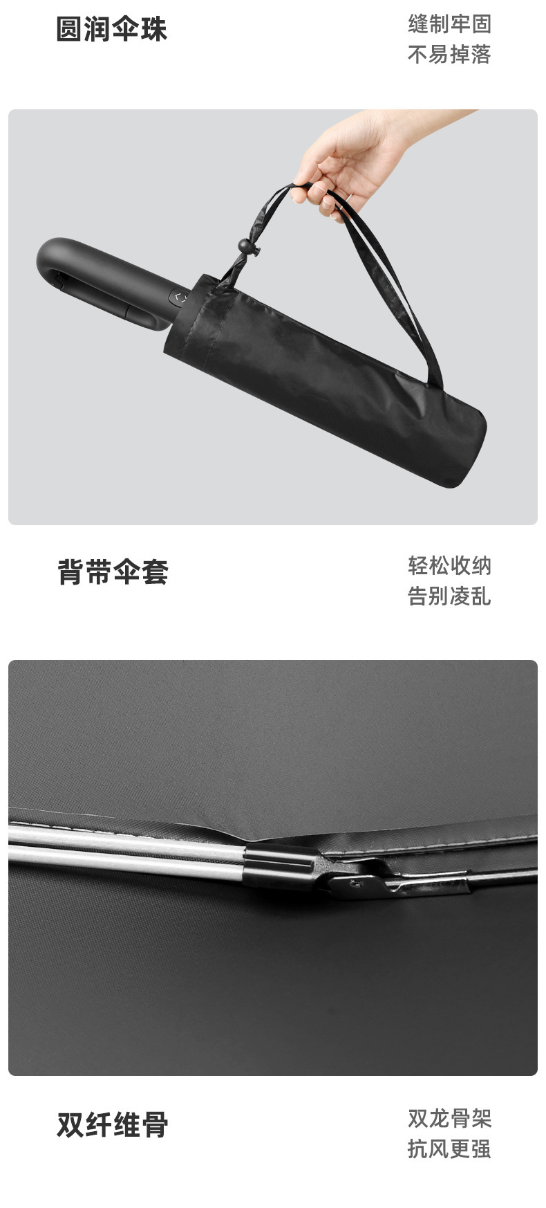 便携环扣雨伞全自动黑胶防晒折叠伞定制广告大号加固抗风伞印logo详情15