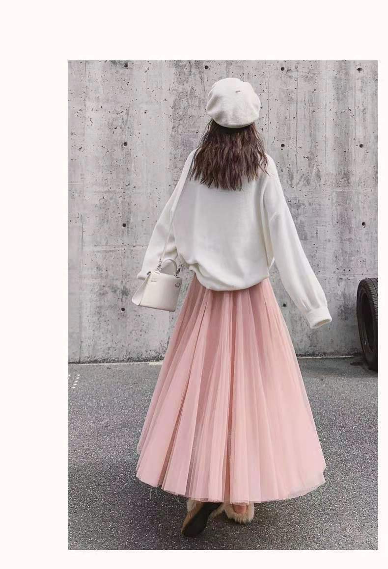 Spring/Autumn 2026 new solid-color slimming mid-length tulle skirt for women pic 12