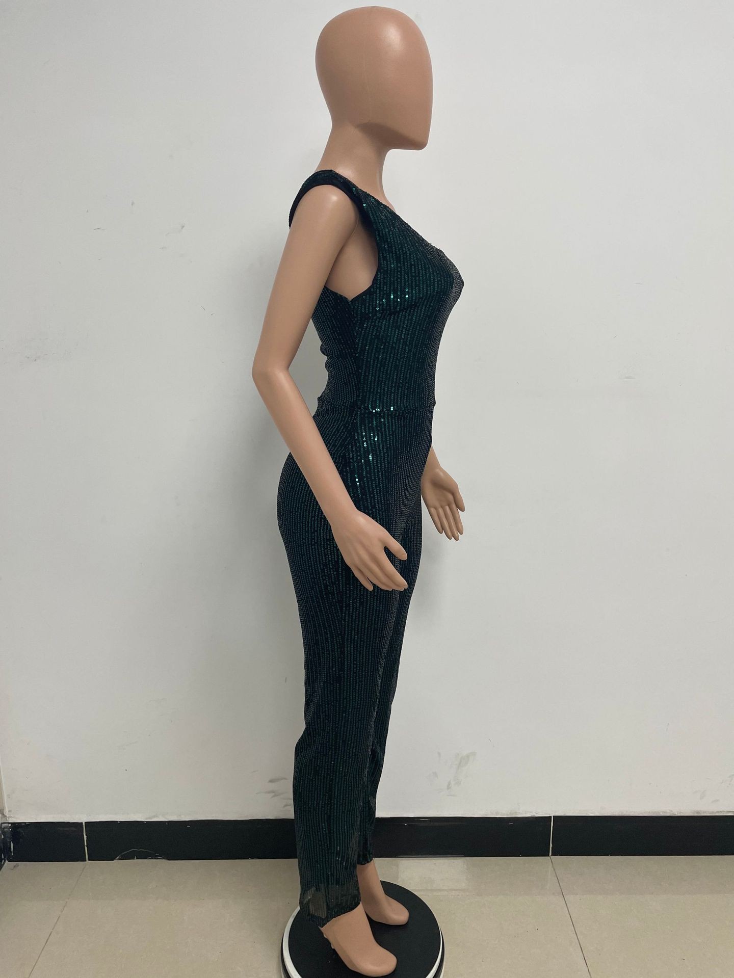 新中式无袖连体衣独立站夏季单肩亮片连体裤女批发详情98