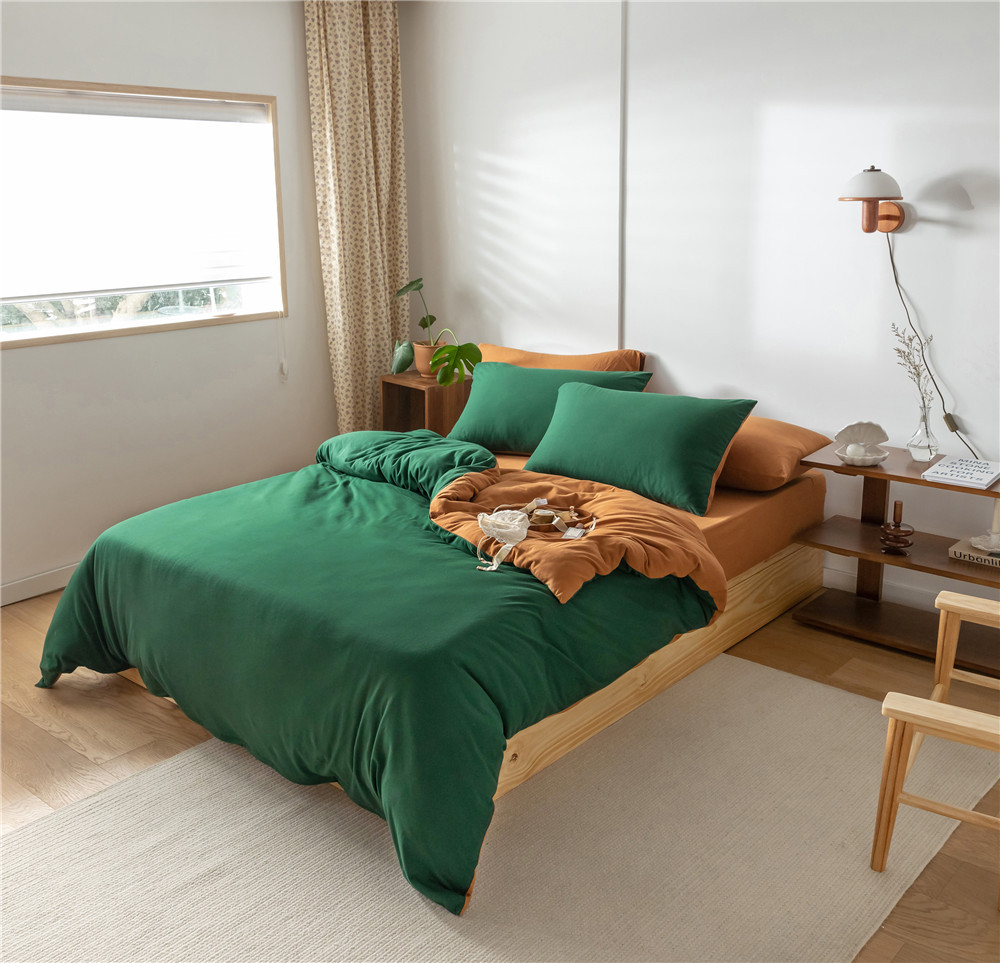 ins Japanese-style solid color all-cotton knitted cotton four-piece set, skin-friendly nude sleeping plain double-layer Indian cotton bed sheet pic 182