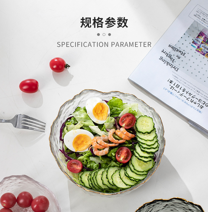 Gymbobaby Salad Bowl set, home light luxury golden-edge fruit plate, lead-free heat-resistant, popular crystal glass soup noodle bowl pic 9