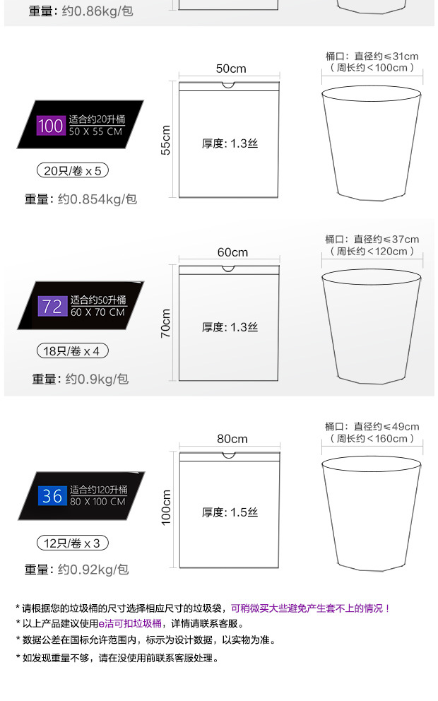 e洁垃圾袋加厚加大黑色一次性日用抽绳式袋子家用厨房宿舍塑料袋详情10