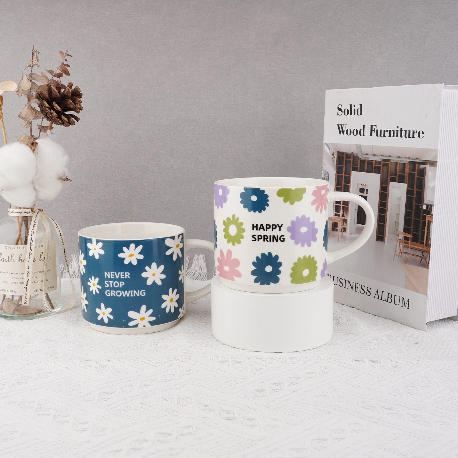 工厂批发色釉花卉马克杯耐高温下午茶陶瓷杯套装高级感乔迁礼品详情11