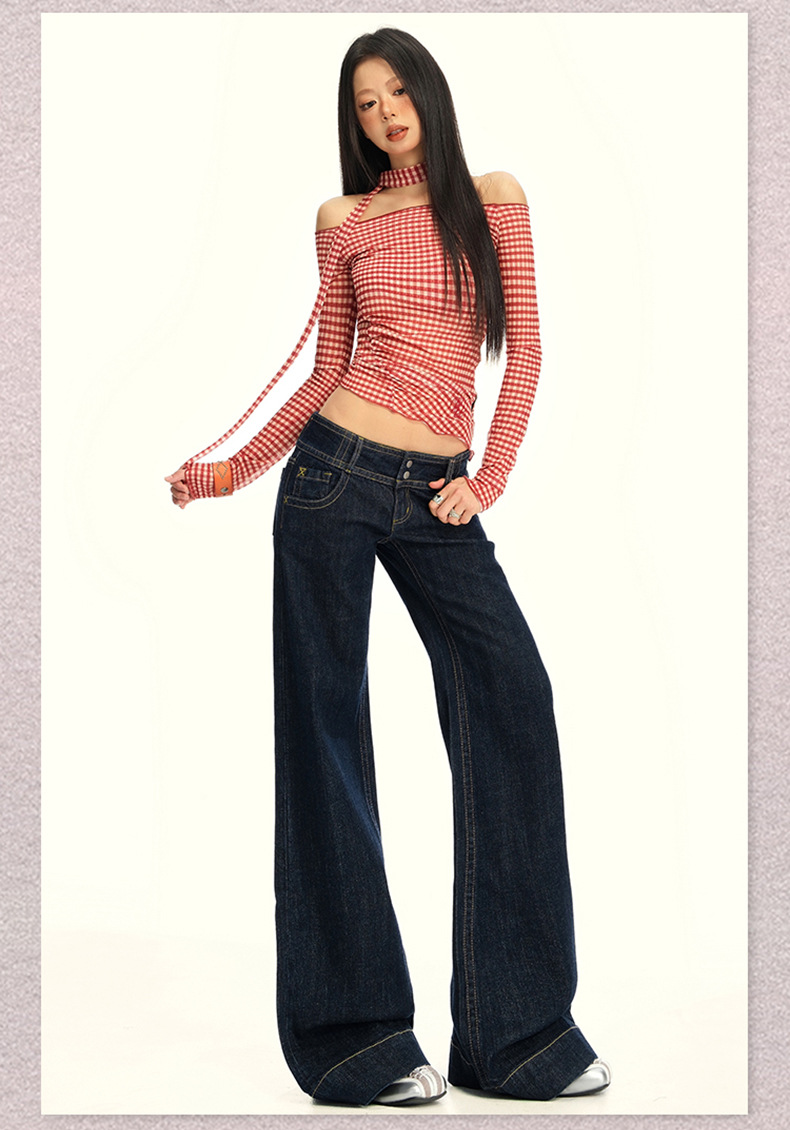 橙绢女装#美式复古丹宁原牛色直筒牛仔裤女早秋百搭微休闲喇叭裤详情8