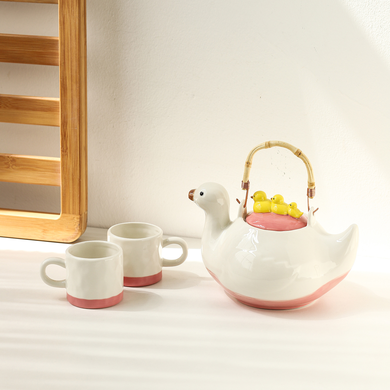 High-quality household teapots and cups, cartoon cute water bottle sets, creative duck ceramic water sets pic 4