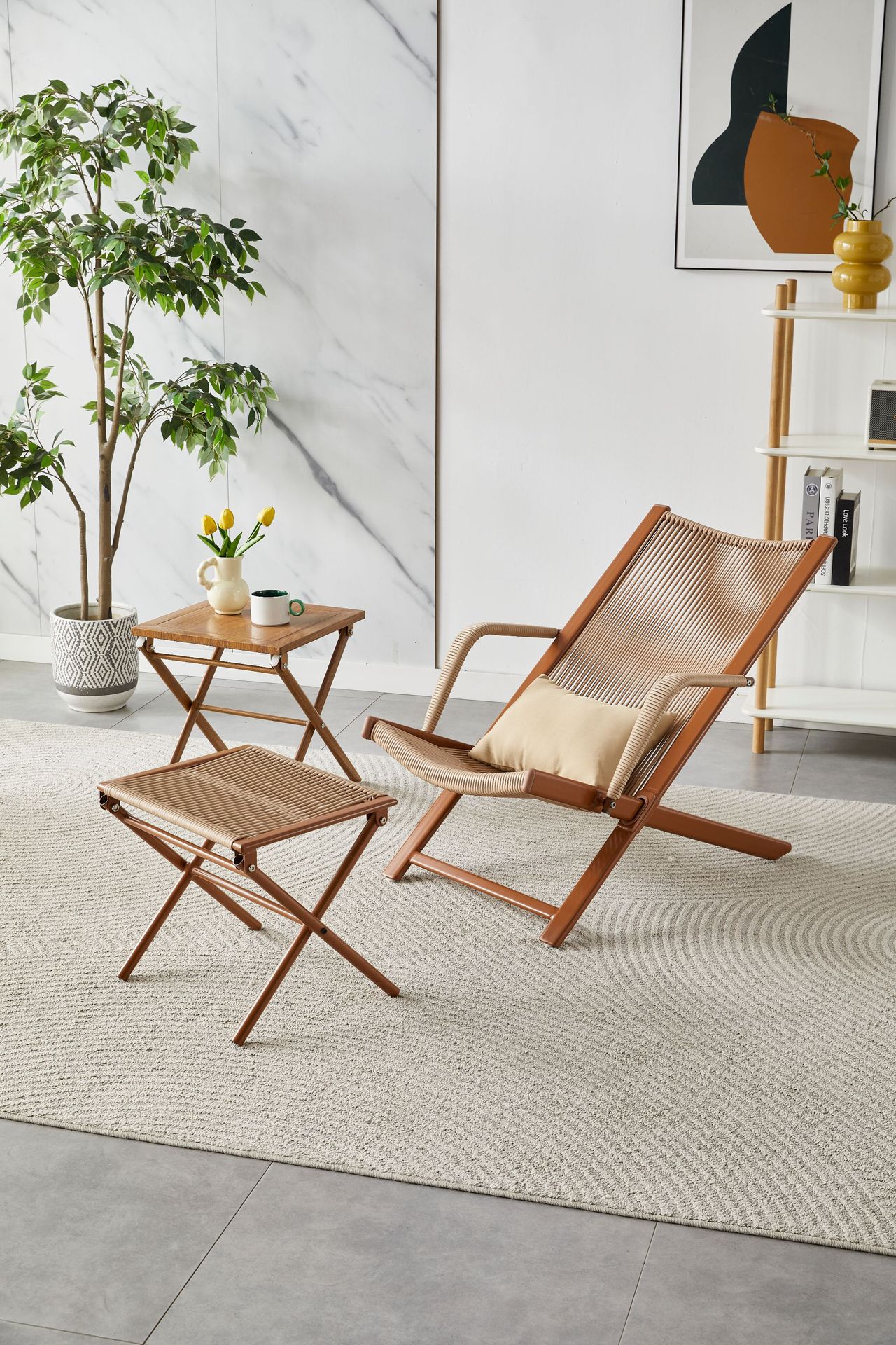 New Chinese-style home leisure rattan lounge chair, balcony and outdoor rattan table and chair three-piece set, nap backrest lounge chair pic 3