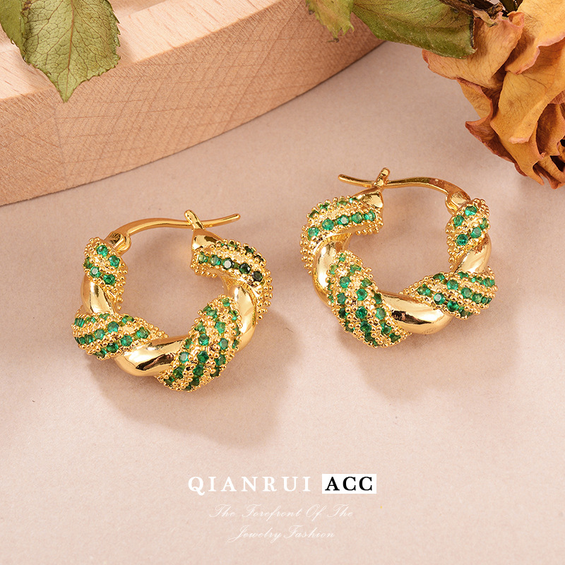 欧美ins风几何耳圈女简约轻奢锆石耳钉高级感时尚设计麻花耳环饰详情18