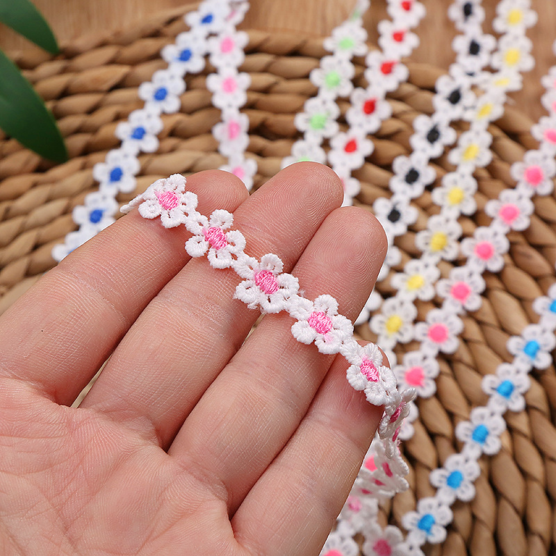 1.1CM 5-petal multi-color chrysanthemum milk silk lace and colorful embroidered lace factory for sale pic 17