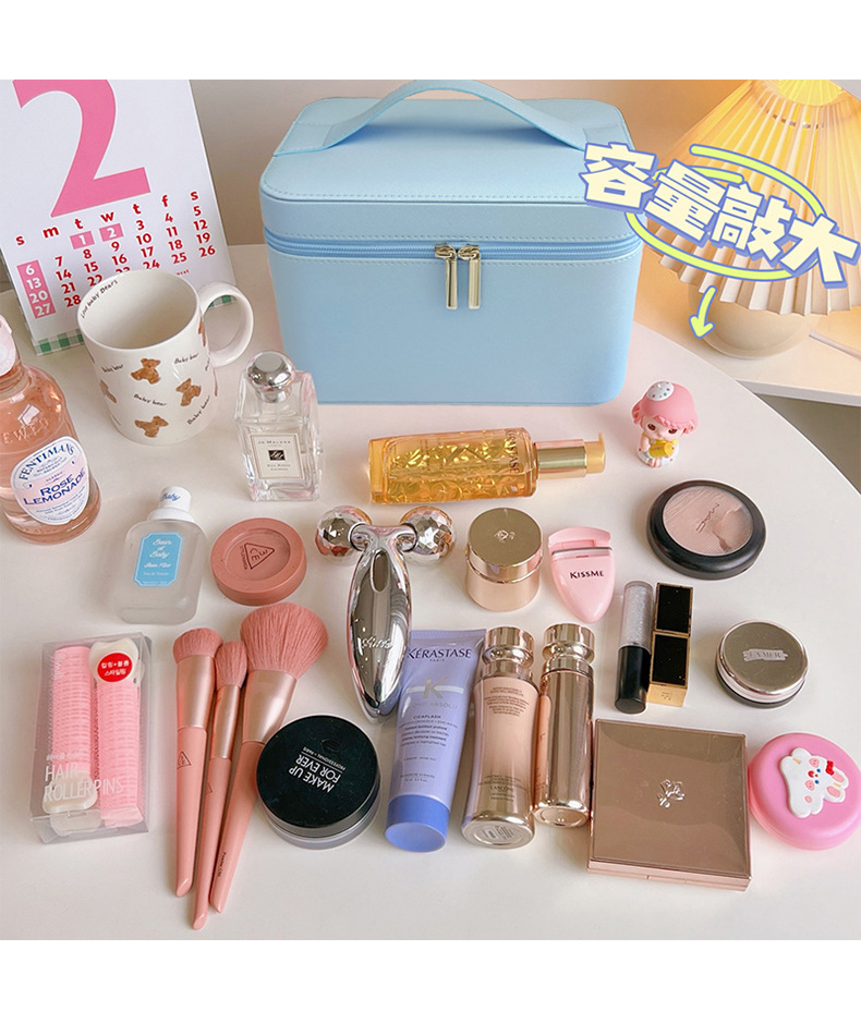 跨境化妆箱便携旅行大容量化妆包手提简约带镜子化妆品收纳盒批发详情7