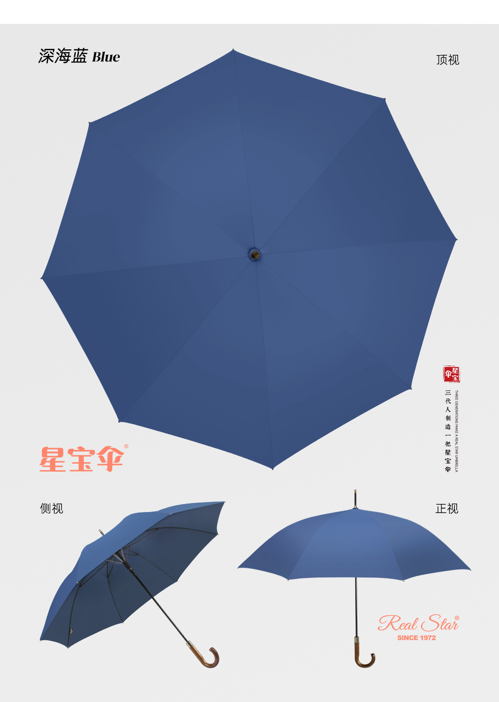 欧美素色长伞自动弯柄雨伞260T伞布8股纤维伞架晴雨两用可印logo详情12