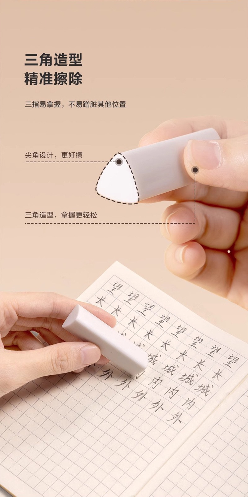集屑超净三角橡皮擦少屑幼儿园小学生橡皮简约考试美术专用橡皮擦详情6