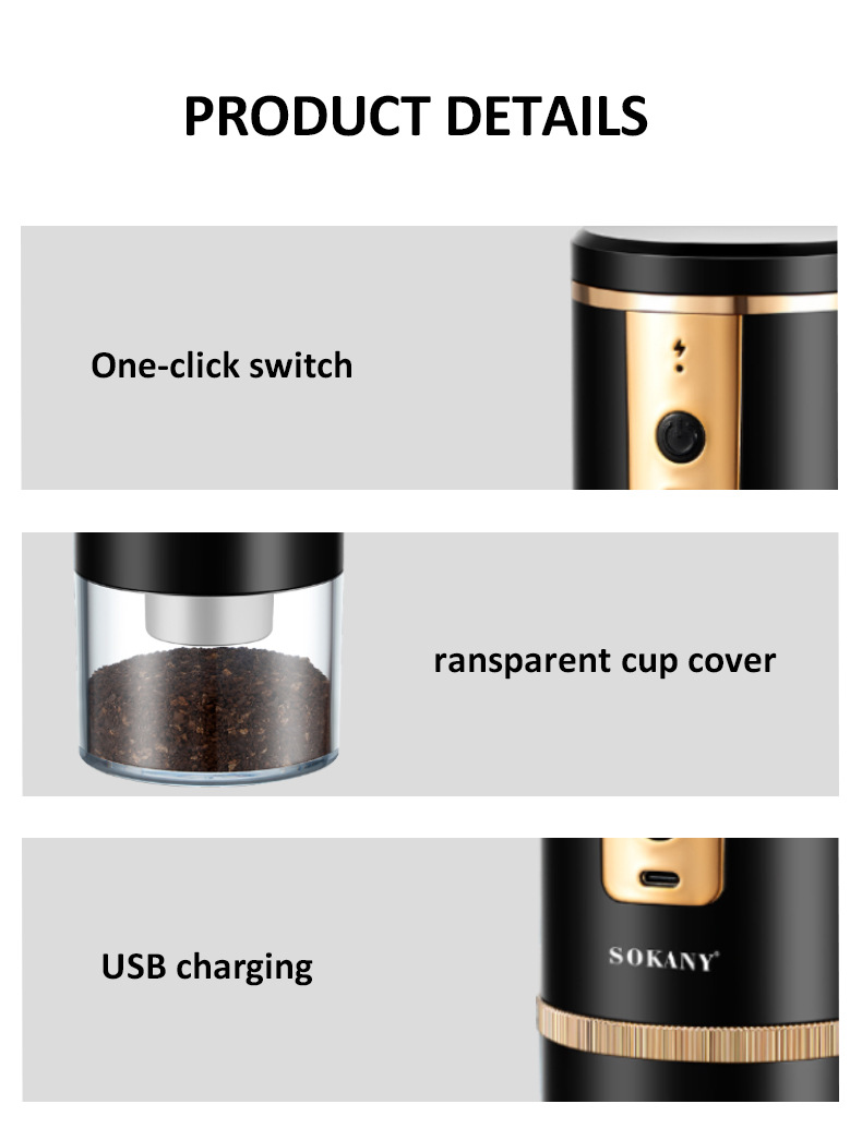 Export SOKANY04026 coffee grinder, household coffee grinder, stirring and crushing machine, adjustable grinding powder coarseness pic 10