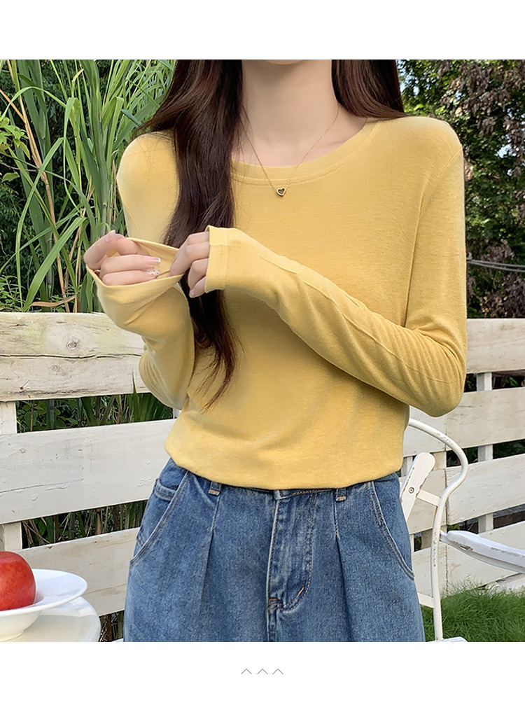2024新款打底衫女薄款内搭白色洋气秋冬修身面膜圆领长袖上衣t恤详情31