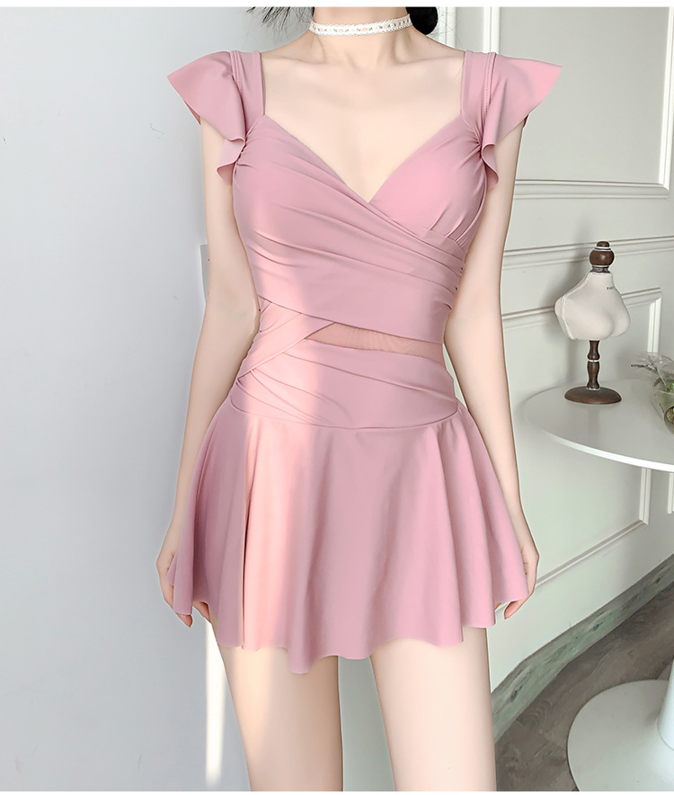 2025新款游泳衣女士遮肚显瘦连体裙式钢托聚拢学生保守泡温泉泳装详情17