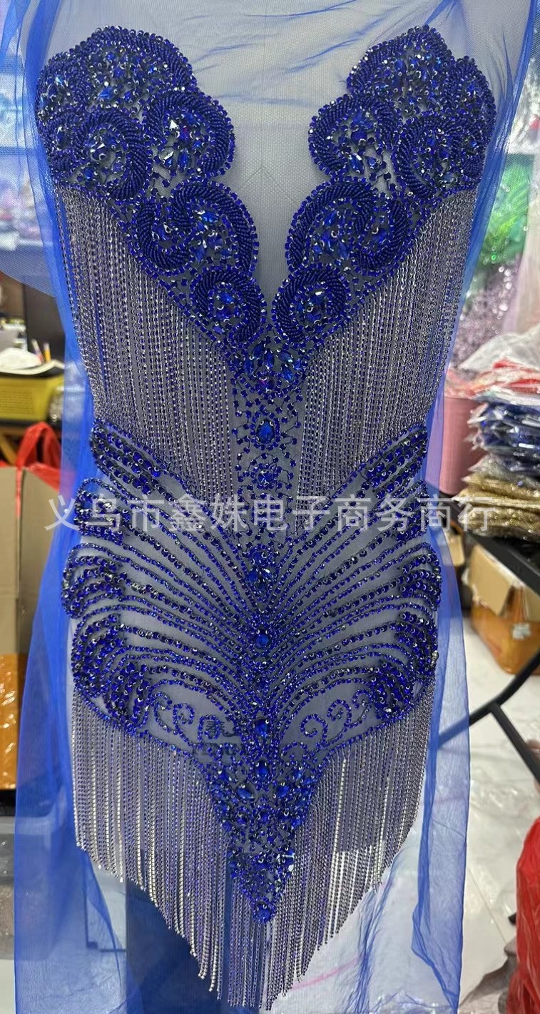 Fringed high-end light luxury wedding dresses and evening gowns, hand-beaded glass decals, DIY clothing accessories pic 3
