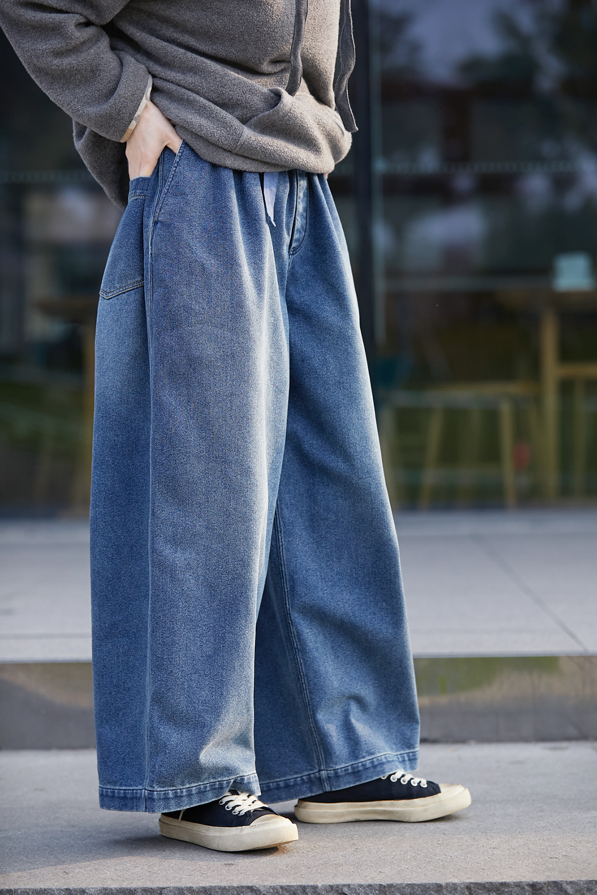 2025春秋款少年蓝色文艺小众松紧腰传统水洗磨毛休闲牛仔裤详情18