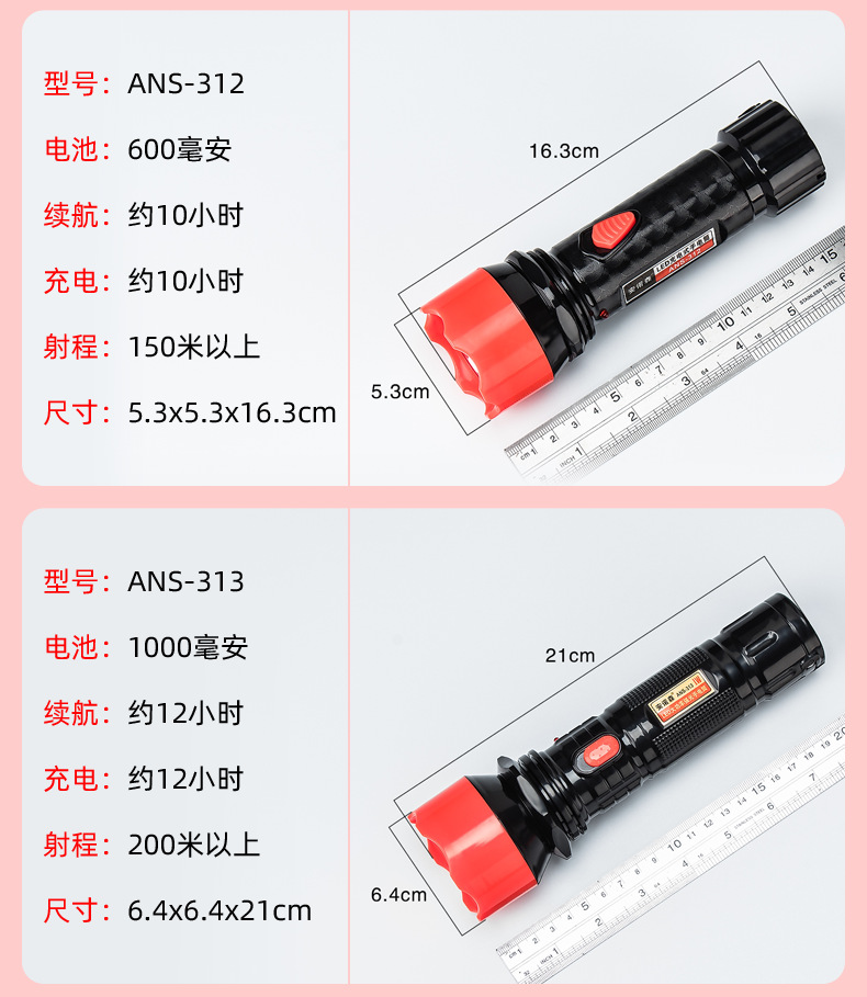 手电筒便捷充电长续航强光小手电led酒店宾馆出租房消防应急照明详情3
