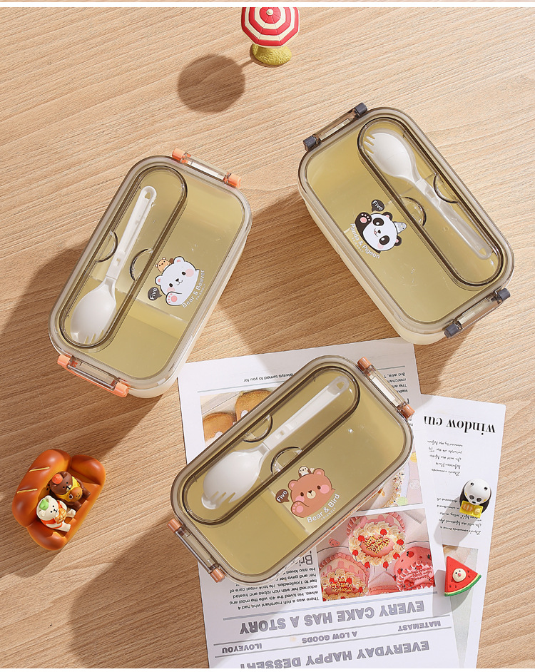 INS influencers bear split compartible caja de almuerzo de plástico microondas calentable lunch box para niños y adultos office bento box pic 34