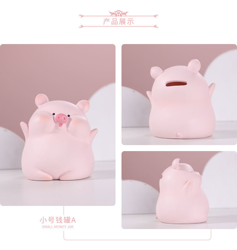 Resin small decorative items, creative home living room table decoration, plush toys, light luxury decorative items wholesale, cartoon decorative pig Nannan pic 7