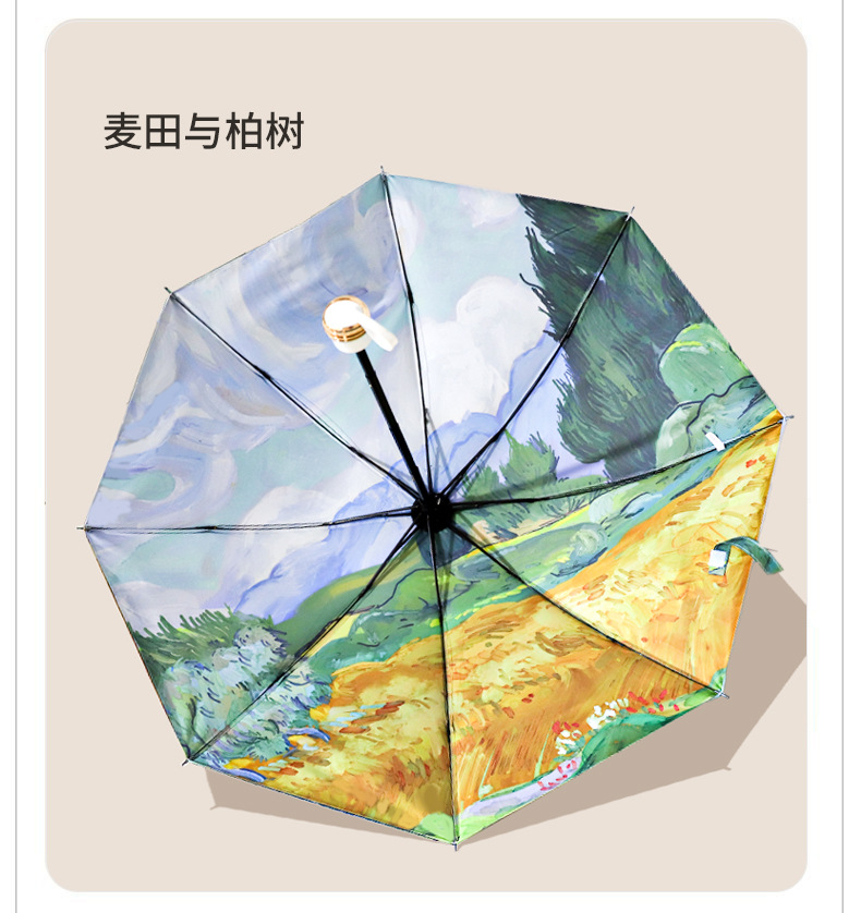 三折黑胶双层伞双面花伞防晒防紫外线遮阳伞太阳伞女油画伞晴雨伞详情12