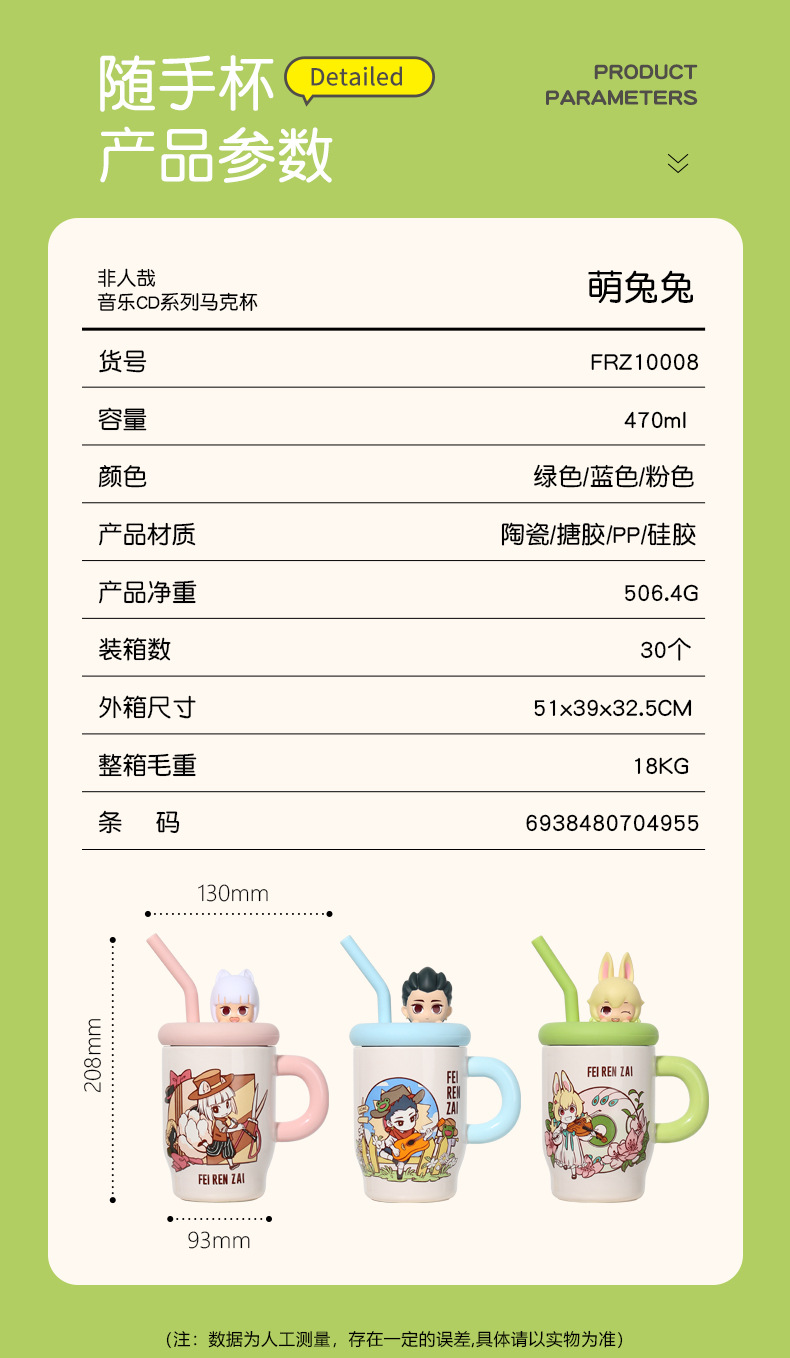 非人哉音乐CD系列470ml陶瓷萌趣角色桌面办公随手马克陶瓷吸管杯详情3