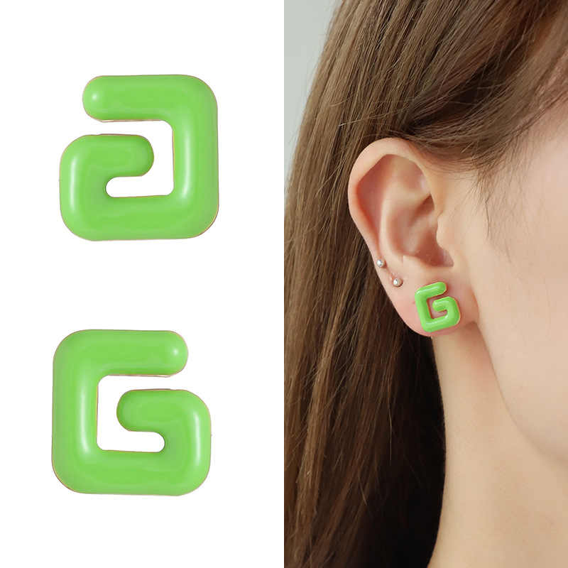 肯杰 2023夏季新款滴油左右边符号耳钉女 欧美跨境多巴胺糖果耳饰详情6
