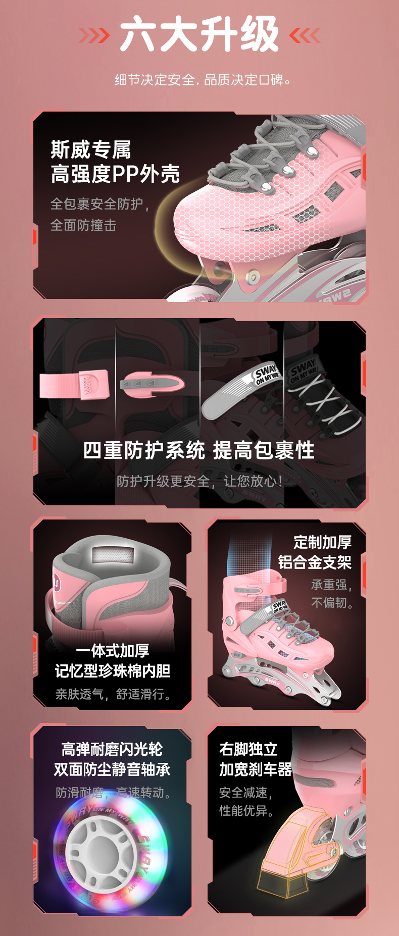 厂家供应斯威PU单闪儿童可调男女轮滑鞋溜冰鞋直排旱滑冰鞋可拆卸详情2