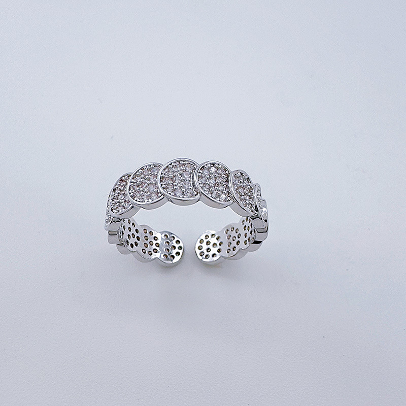 Premedita nuevo japonés coreano simple temperamento anillo abierto personalidad creativo luz lujo lleno de diamantes círculo anillo abierto mujer pic 9