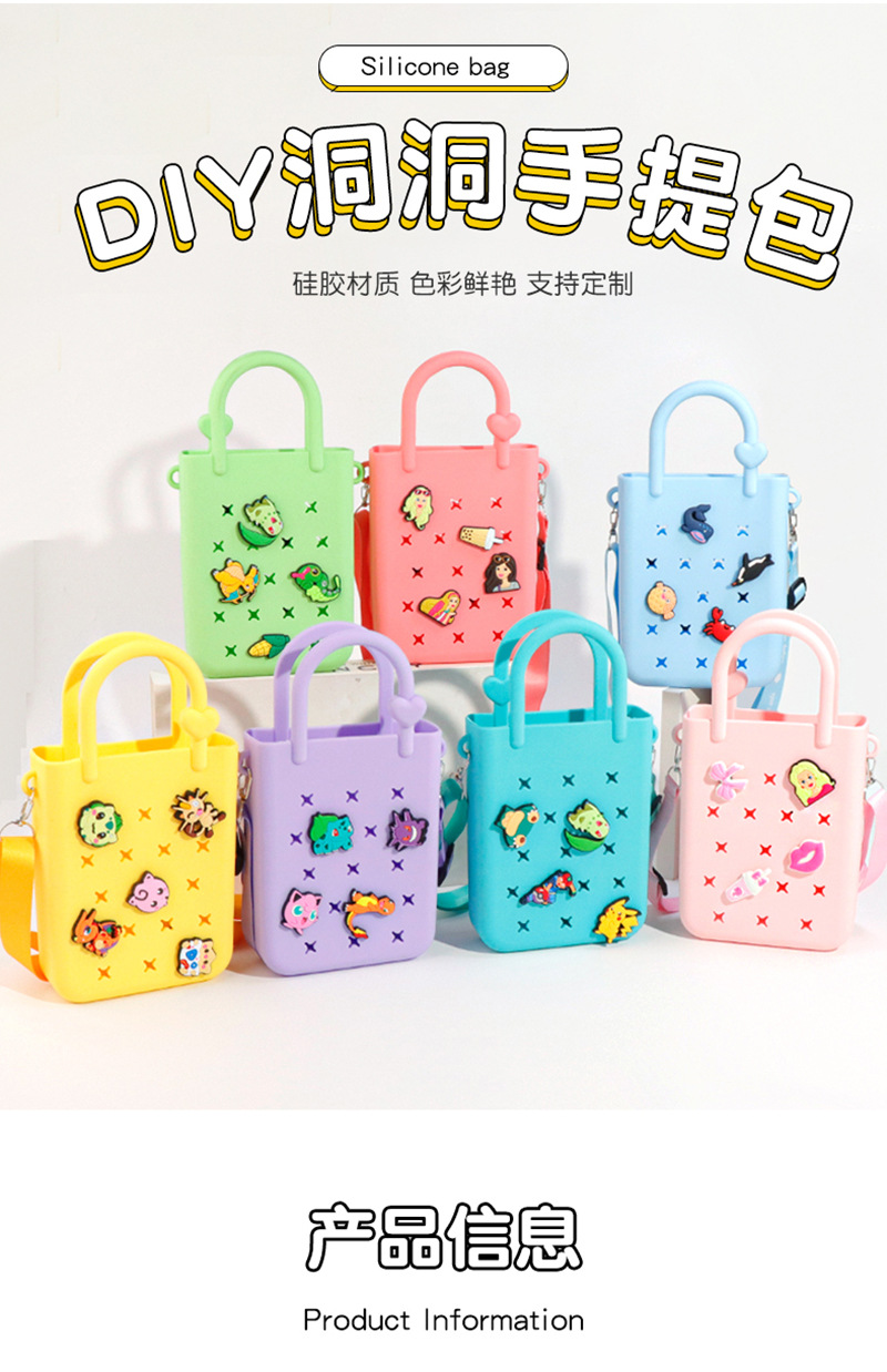 DIY silicone hole bag, beach bag, mobile phone storage, fashionable single-shoulder crossbody, hand-carry, with oil spray design pic 5