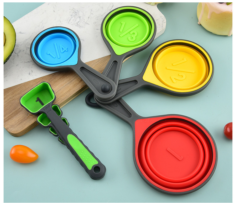 4件套硅胶折叠量杯 可伸缩量杯套装咖啡面粉刻度烘培量具厨房工具详情11