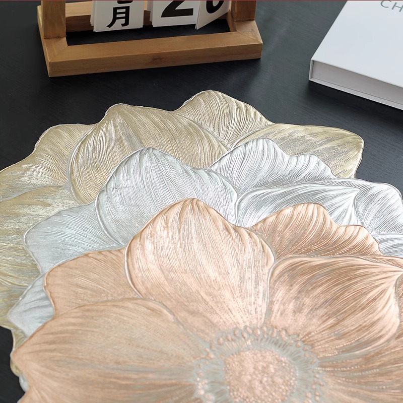 Light luxury lotus anti-slip placemats, PVC heat insulation pads, hotel home Western-style plate pads, Ins-style table pads, bowl pads, decorative pads pic 9