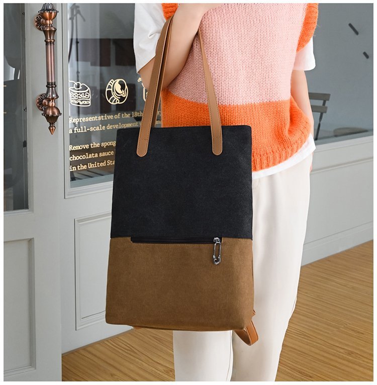 新款撞色复古帆布包简约女休闲包大容量单肩斜跨包时尚潮流手提包详情18