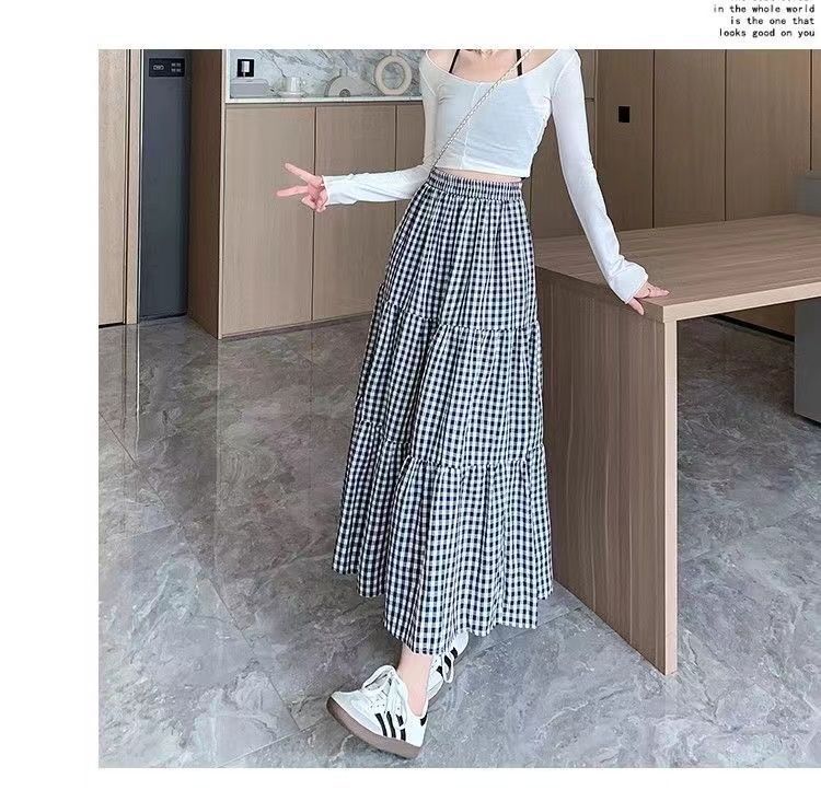 复古小格子半身裙女2025新款高腰a字长裙显瘦遮胯大摆伞裙蛋糕裙详情8