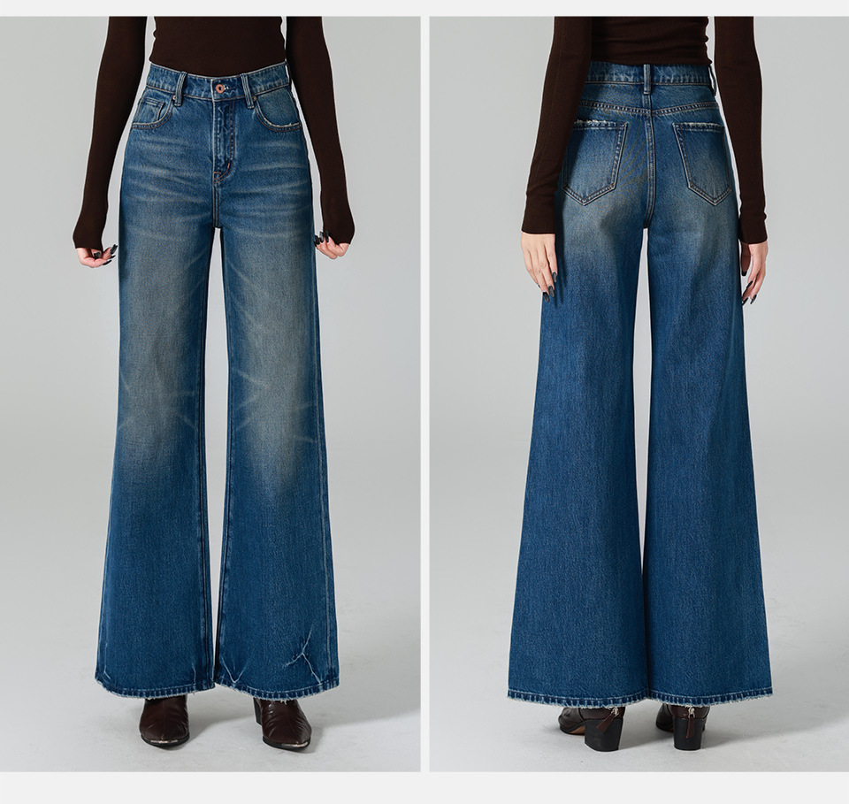 Long-legged big bull/High-waisted jeans for women, loose, slightly flared wide-leg pants, retro feng shui wash, 25 autumn and winter new trend pic 17