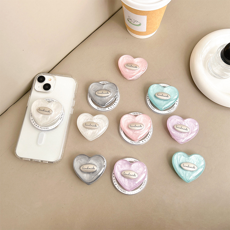 Colorful heart-shaped phone airbag stand, English light luxury ins style, high-end magnetic back sticker, desktop TV watching stand pic 3