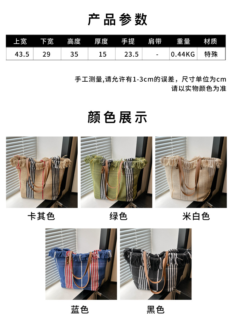 跨境帆布包印花帆布袋大容量帆布托特包女士单肩包新款沙滩包流苏小众格纹帆布包手提单肩包帆布包详情2