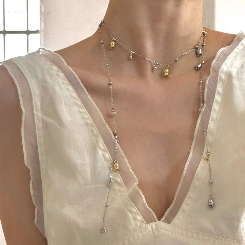 ins风长款风铃兰花双层叠戴项链女轻奢设计高级感超长颈链锁骨链详情8