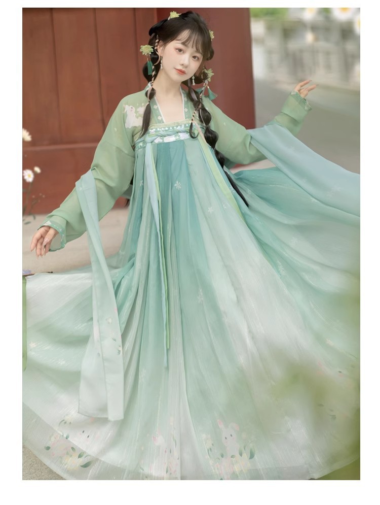 National trend embroidered waist-length cross-neck blouse and skirt set, adult Hanfu, female student chest-length printed spring and autumn style pic 16