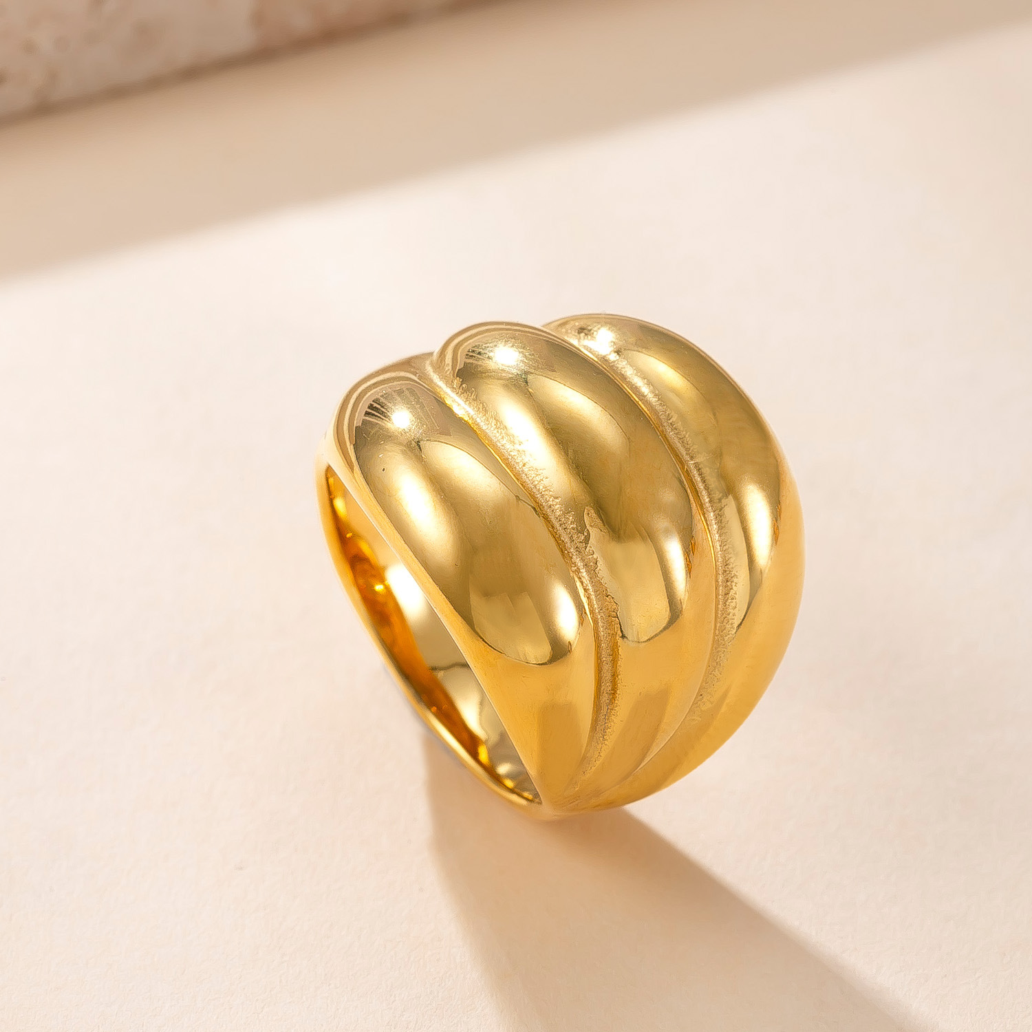 跨境爆品钛钢指环 铸造多层光面情侣戒指高级感镀18k金不锈钢手饰详情8