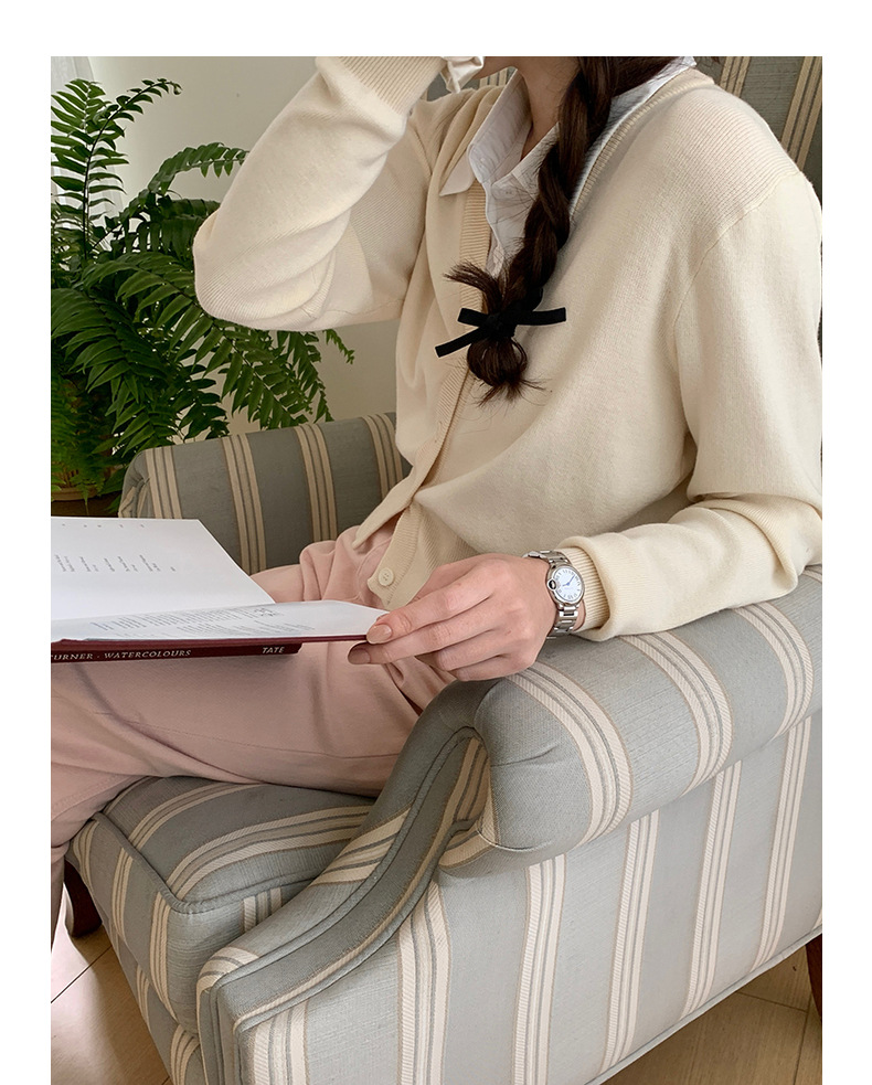 【jisoo风假两件】歌铭韩版POLO领针织开衫女2025秋季上衣X8207F详情25