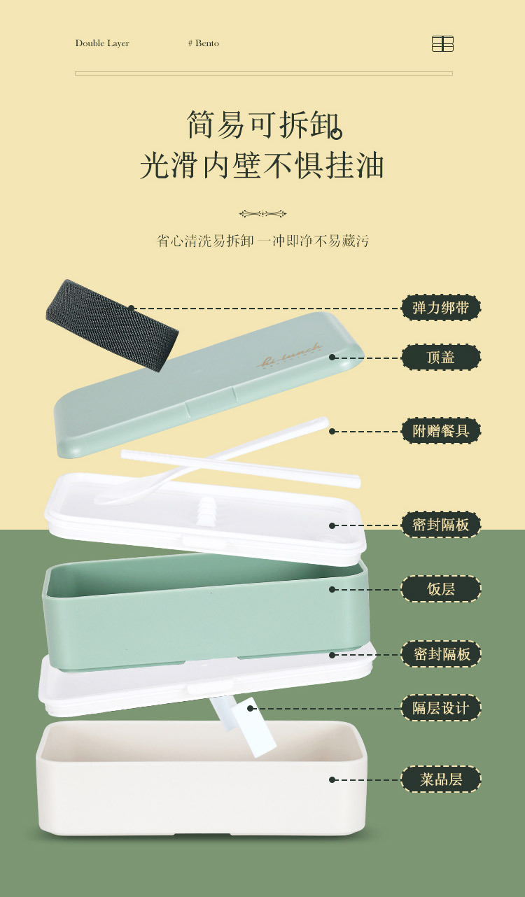 INS Japanese double-layer plastic lunch box, microwave oven bento box, student and adult lunch box with rice pic 39