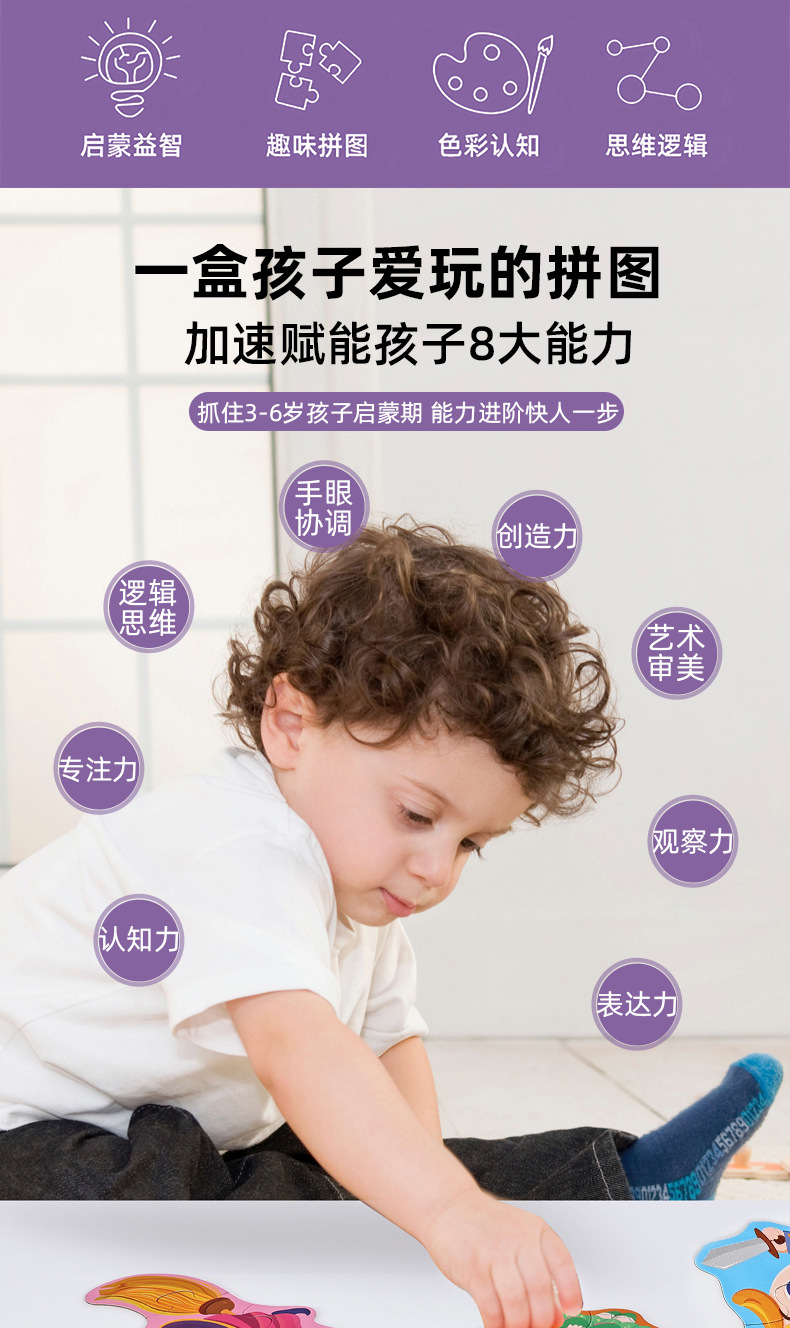 TikTok儿童六合一手提大块拼图宝宝3-6岁礼物盒TEMU早教益智玩具详情3