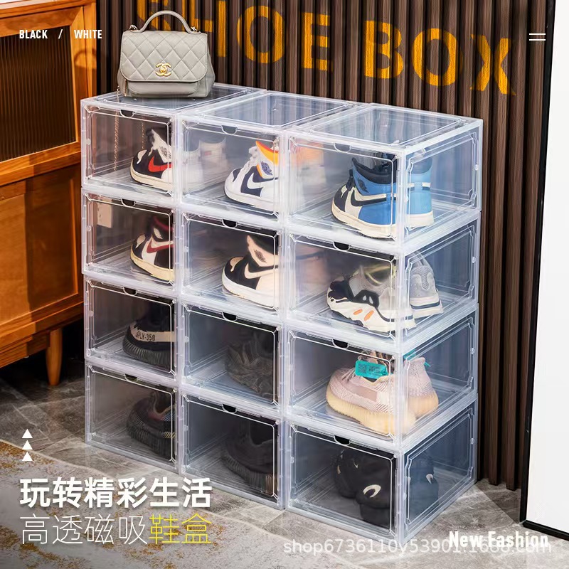Acrylic transparent shoe box storage box, plastic basketball shoe cabinet, sneaker storage box, display cabinet, shoe storage wonder, easy to install pic 1