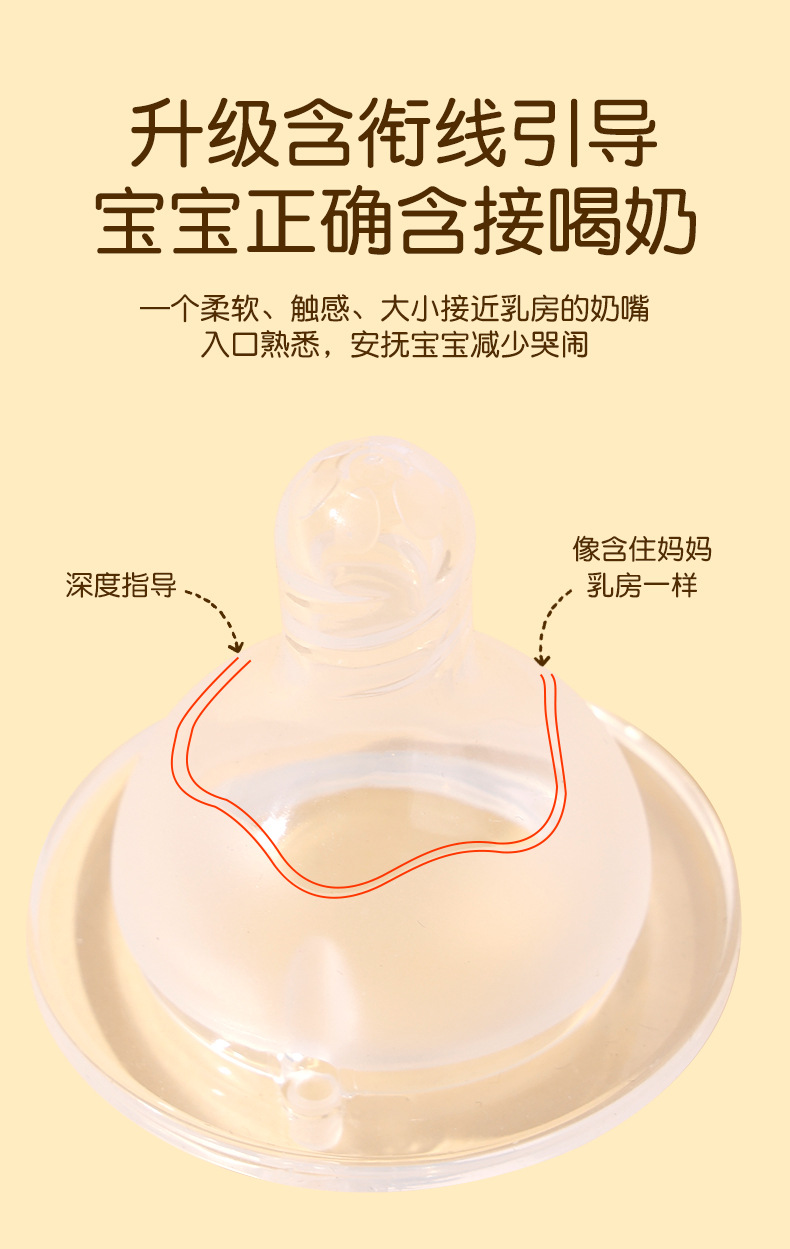 婴儿仿母乳实感奶嘴奶瓶奶嘴食品级硅胶喂奶奶嘴宽口标口实感奶嘴详情4