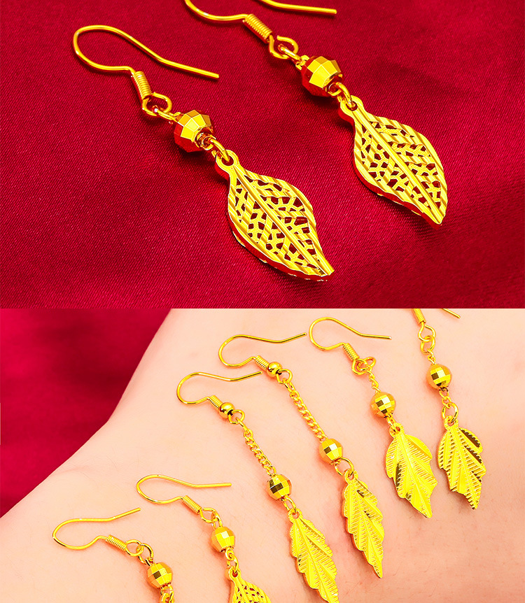 树叶耳勾新款女士勾耳环越南沙金树叶耳环批发耳环勾款详情5