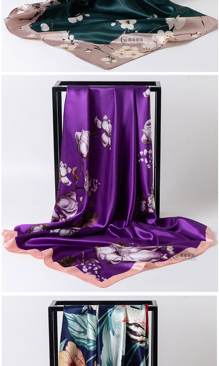 Chinese trend direct sales for overseas gift-giving, Chinese-style 90*90cm large square scarf, faux silk scarf, shawl, spring and autumn new style pic 19