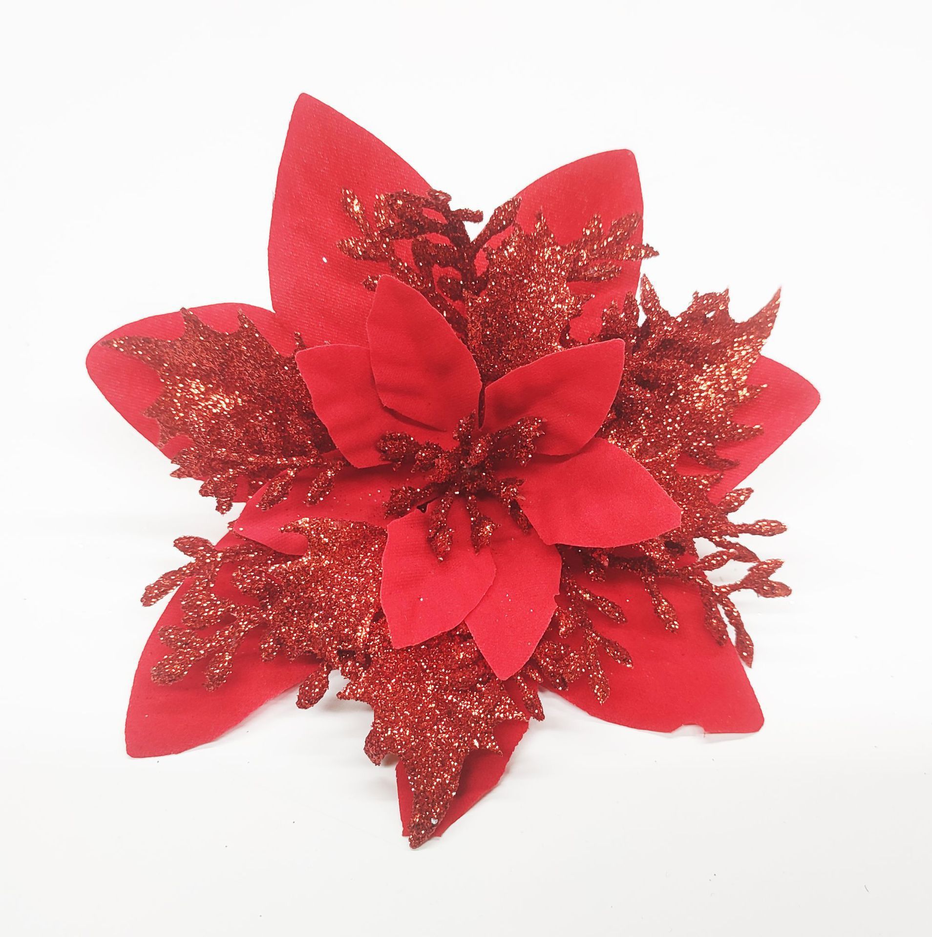 跨境爆款圣诞节圣诞花装饰品仿真金粉塑料花圣诞树点缀办公文化园艺玫瑰详情11